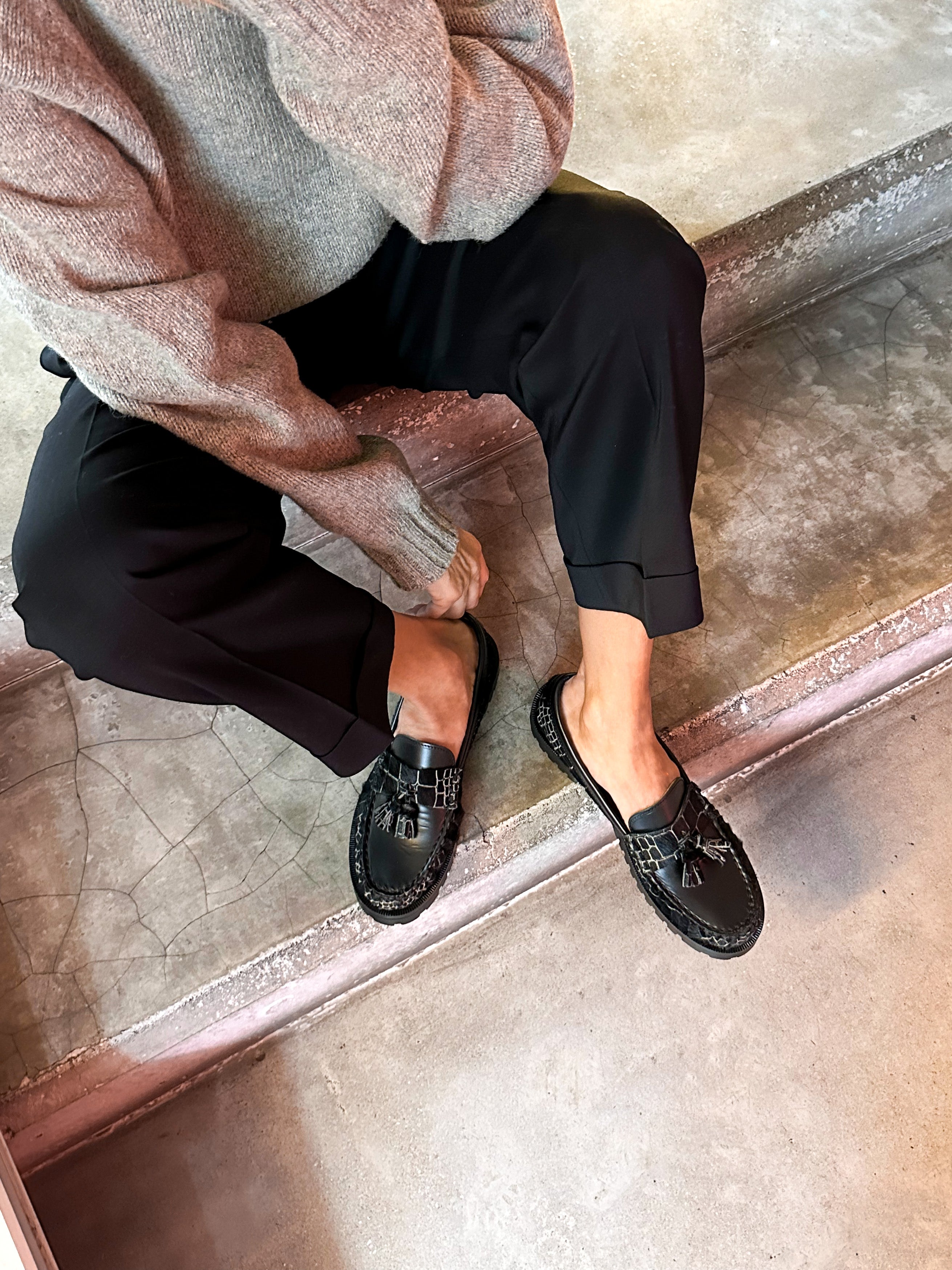 Penny Chunky Loafer Croco Black - Lachoix