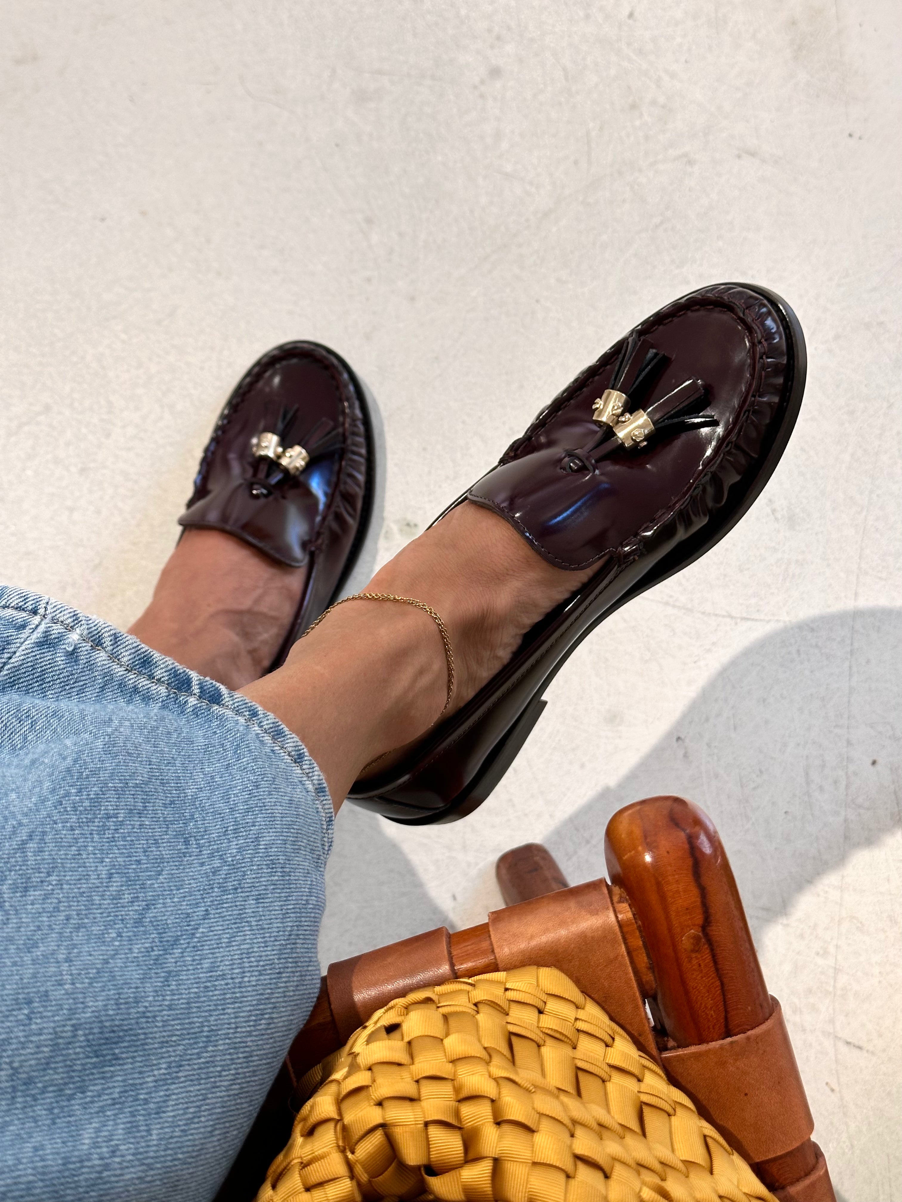 Bordeaux Glossy Leather Moccasin - Lachoix