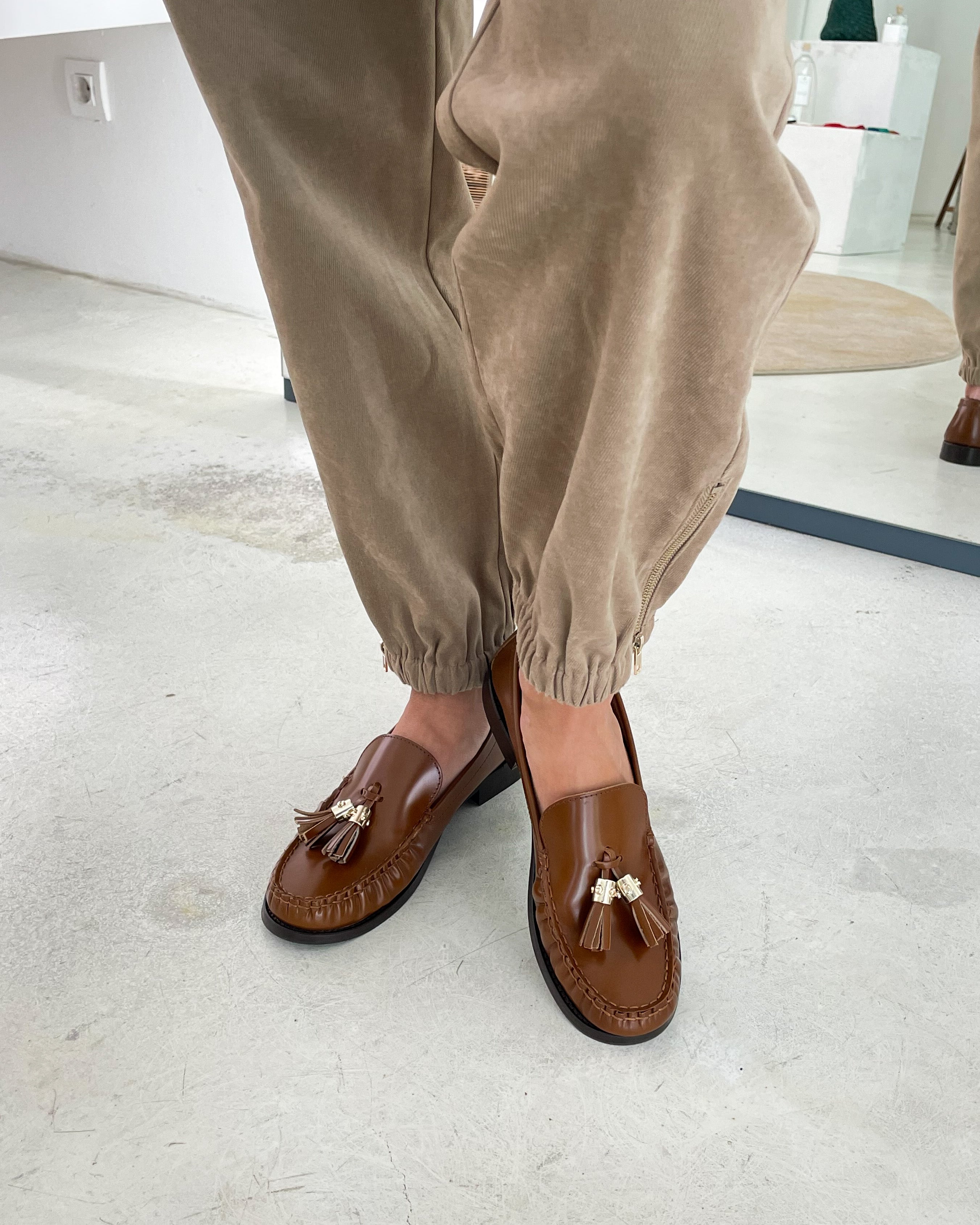 Camel Glossy Leather Moccasin - Lachoix