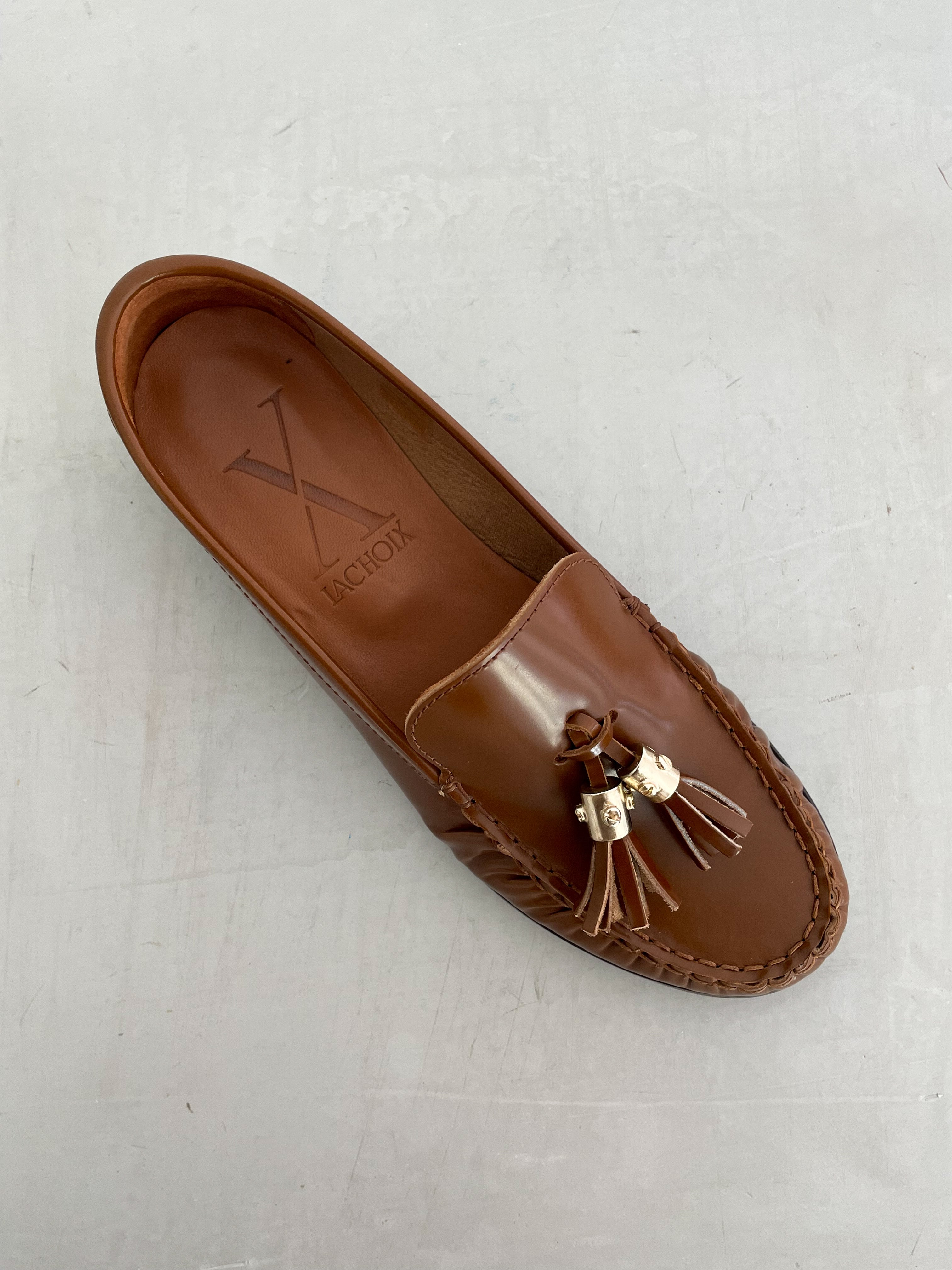 Camel Glossy Leather Moccasin - Lachoix