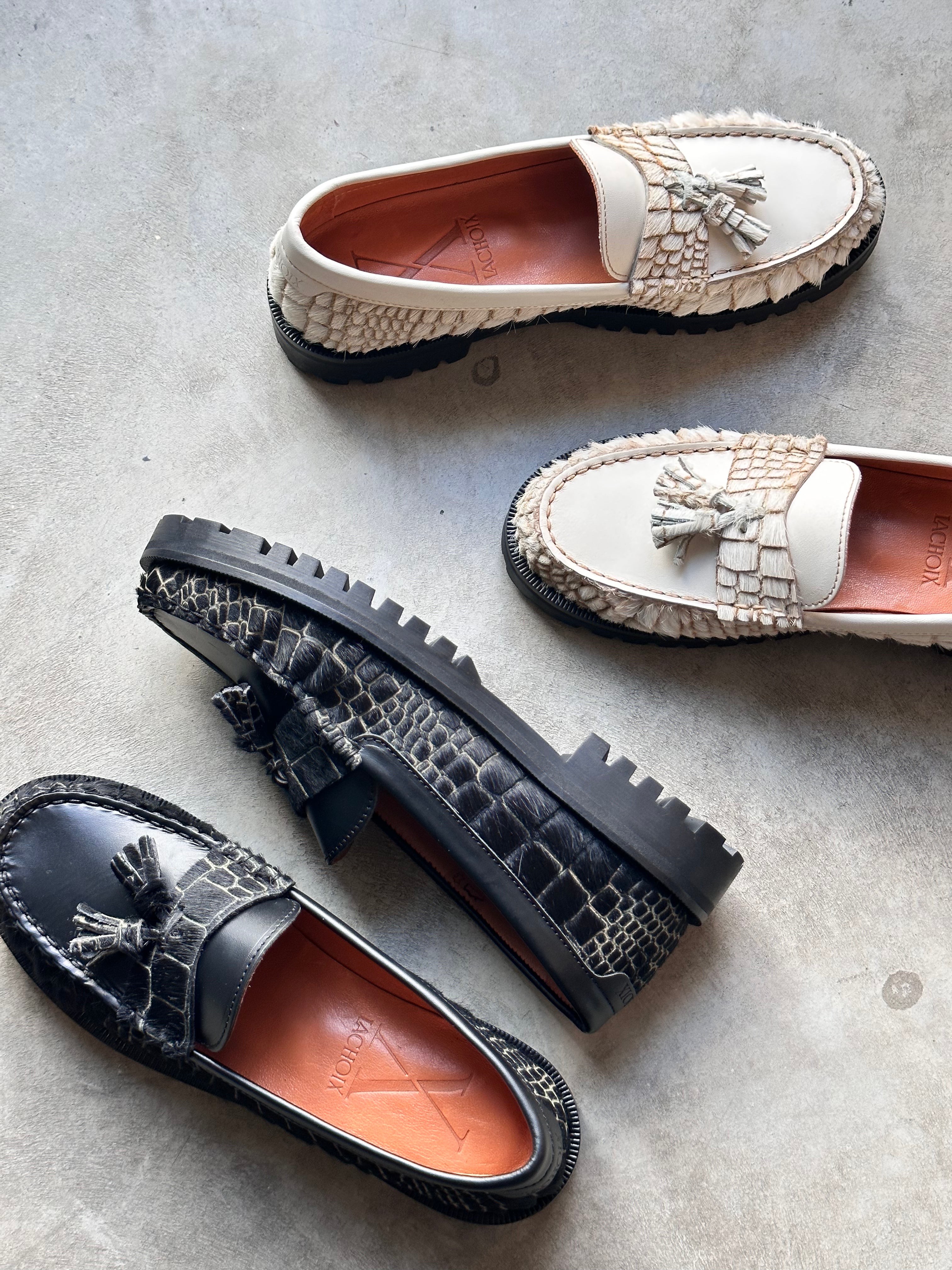 Penny Chunky Loafer Croco White - Lachoix