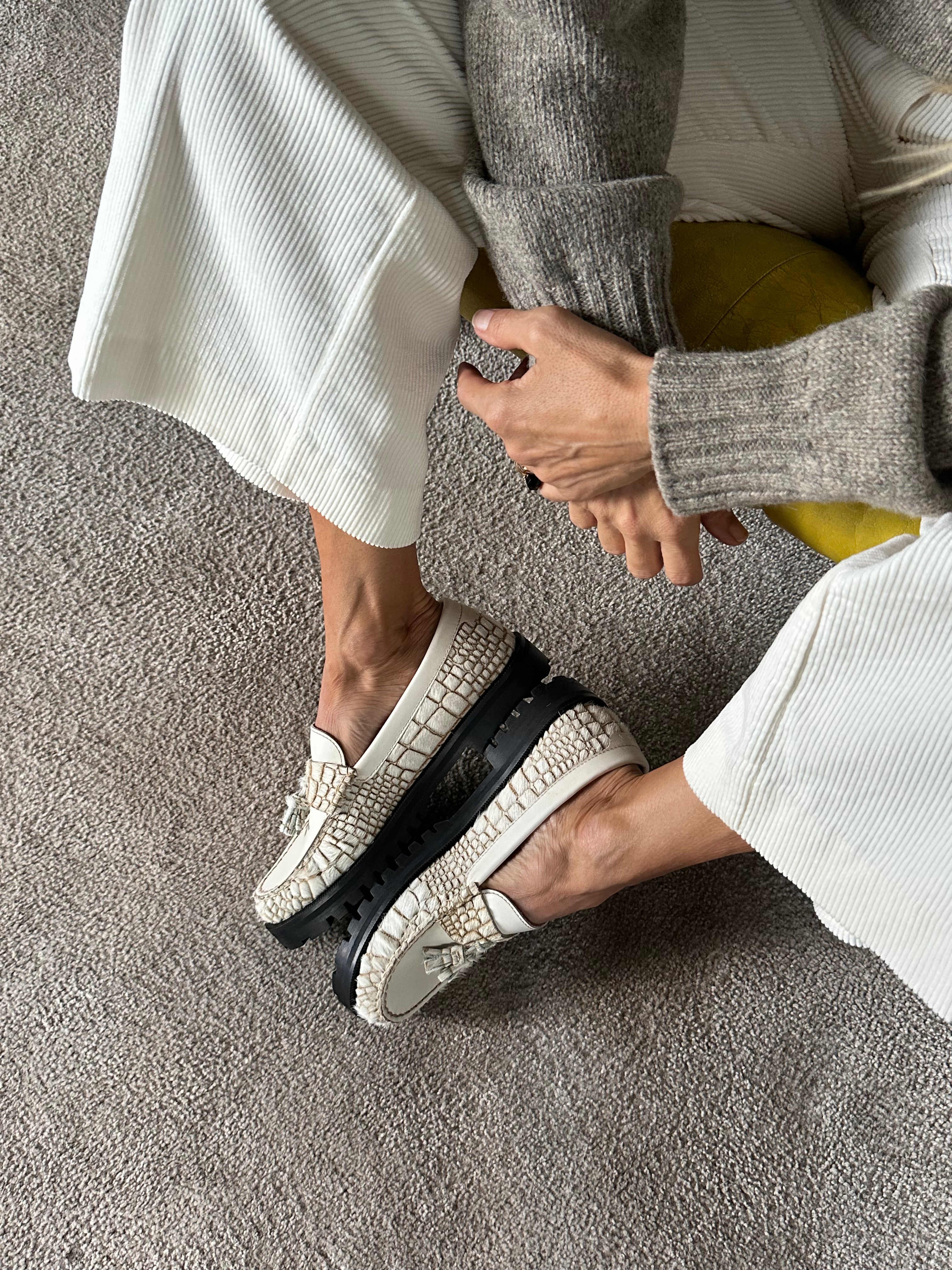 Penny Chunky Loafer Croco White - Lachoix