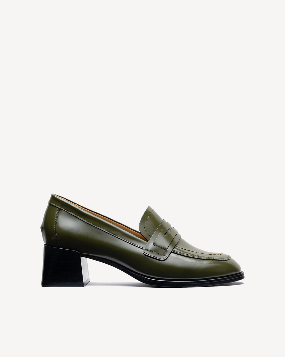 Moss Green Mid-Heel Loafer – Lachoix