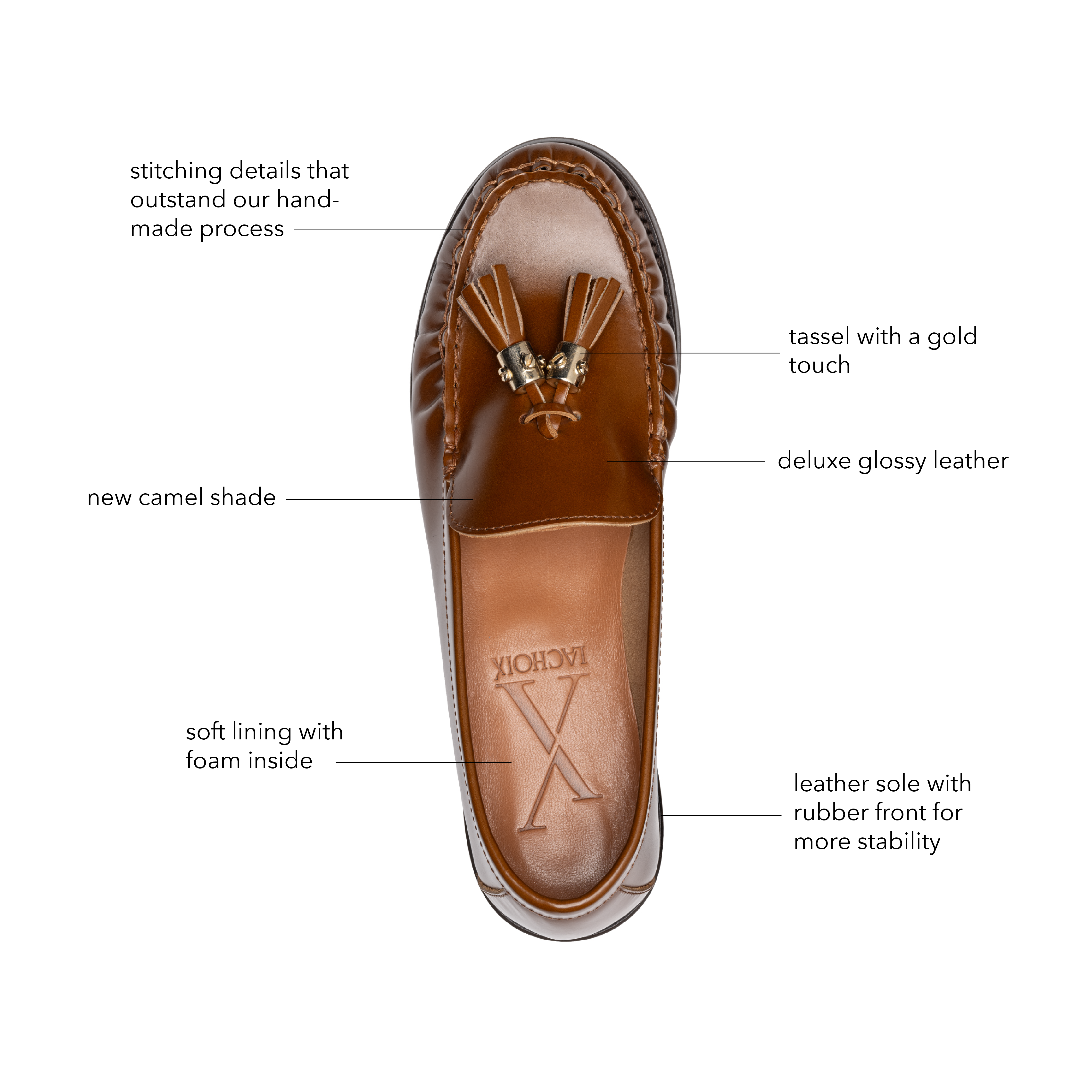 Camel Glossy Leather Moccasin - Lachoix