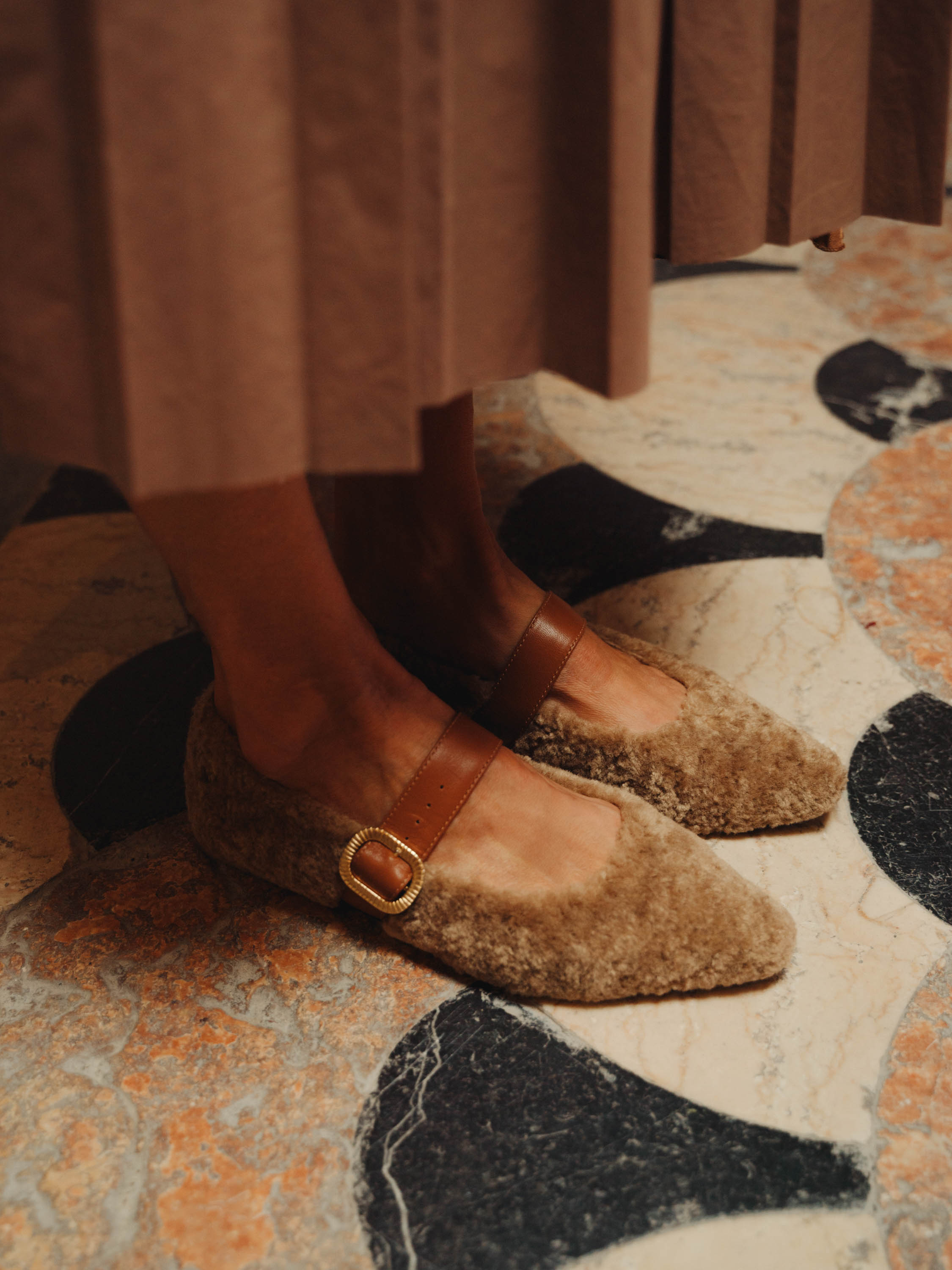 Mary Jane Faux Fur Camel - Lachoix