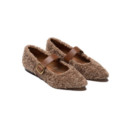 Mary Jane Faux Fur Camel