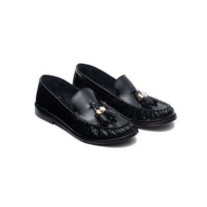 Black Glossy Leather Moccasin