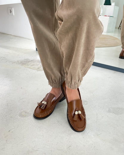 Camel Glossy Leather Moccasin