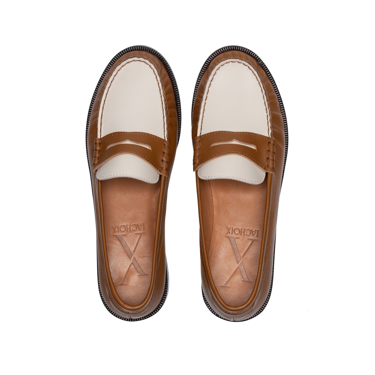 Penny Loafer in Camel & White