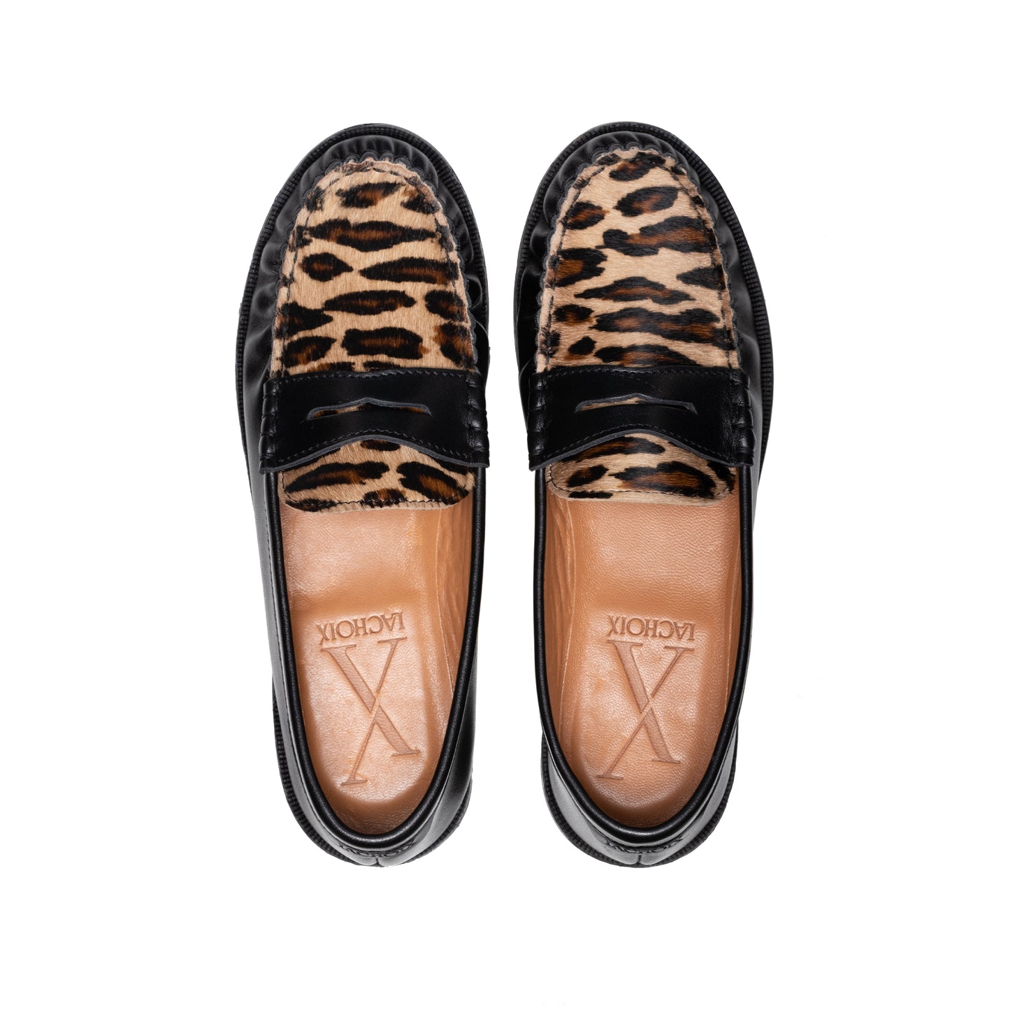 Black & Animal Print Penny Chunky Loafer Front
