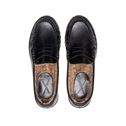 Black Fur Penny Chunky Loafer front